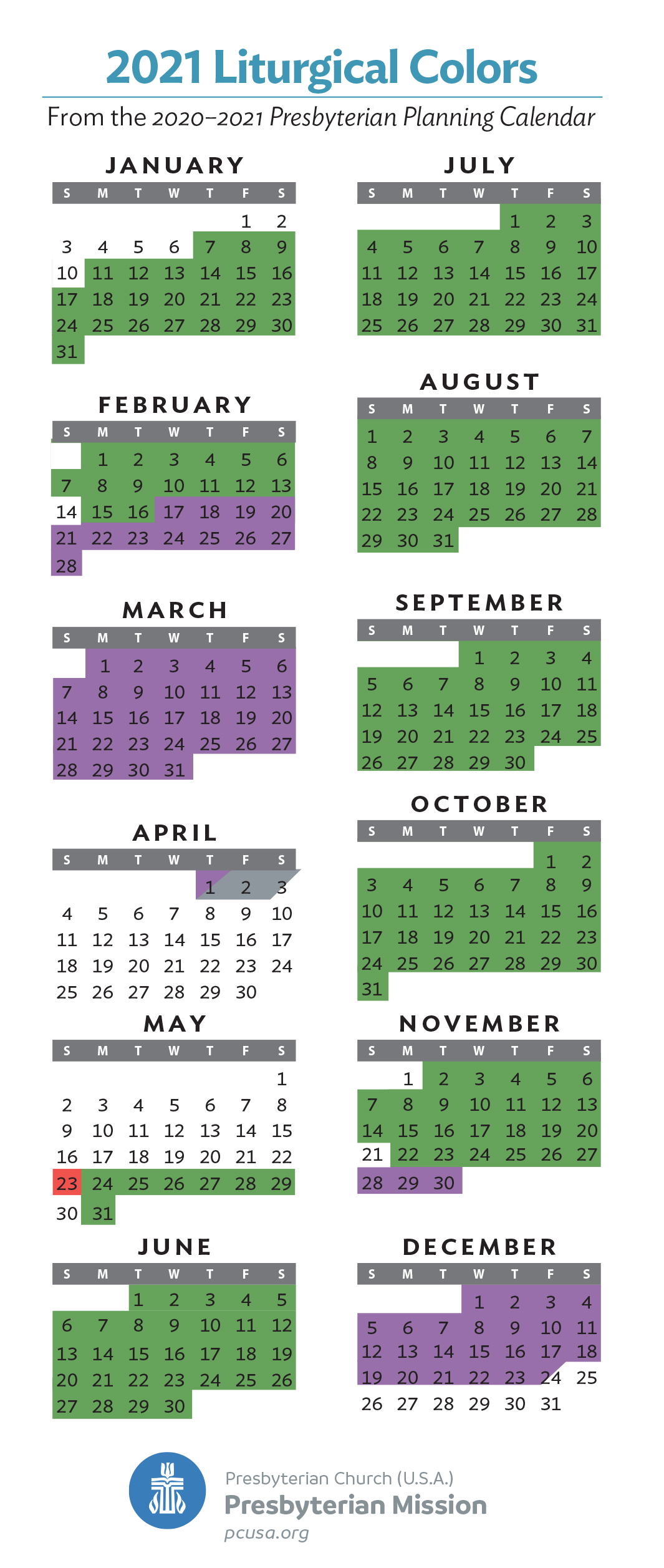 2021 Liturgical Colors Presbytery Of St Augustine